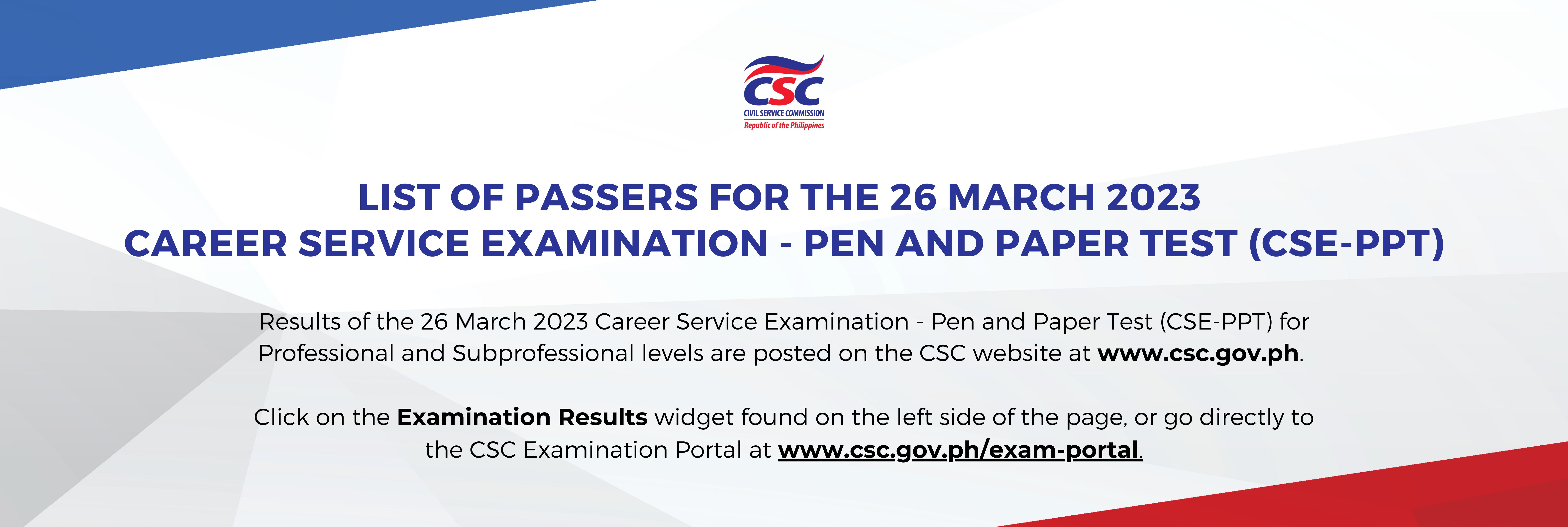 26 March 2023 CSE-PPT passers