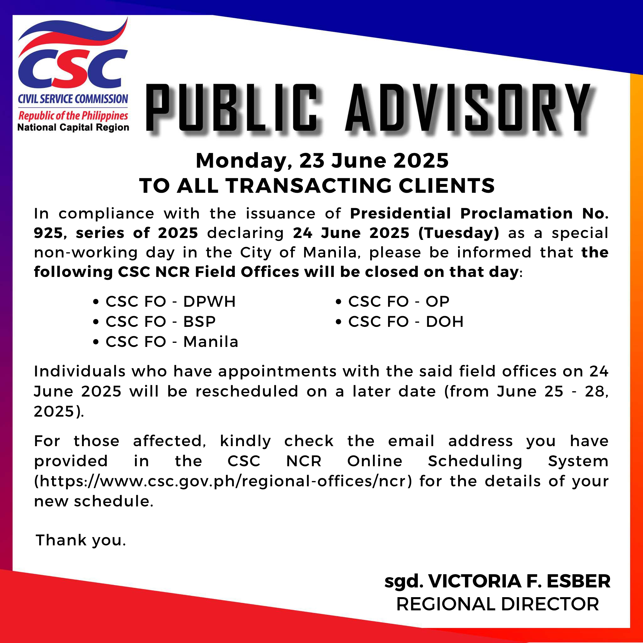 Public Advisory 06 23 2025