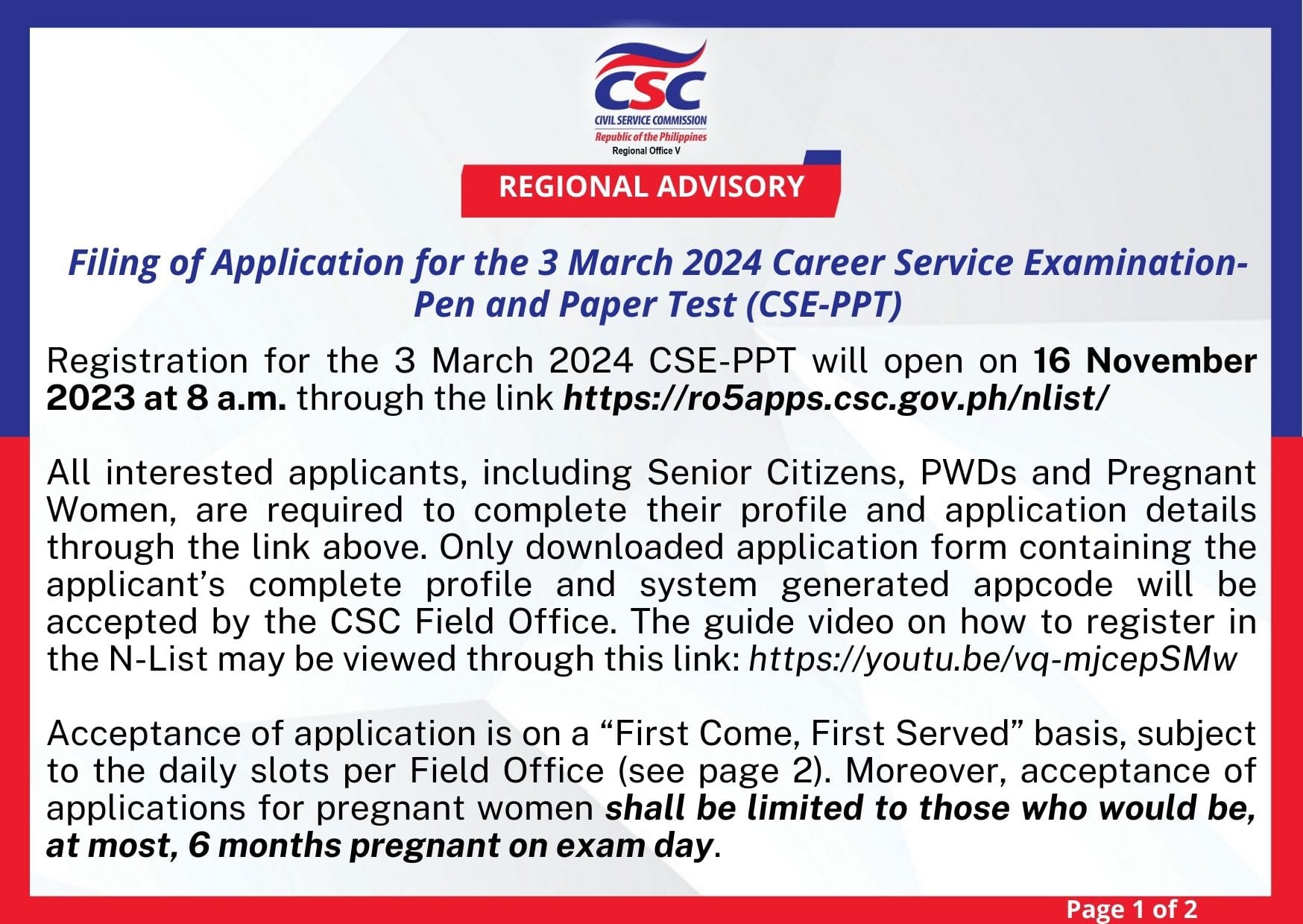 Filing of Application for the 3 March 2024 CSEPPT