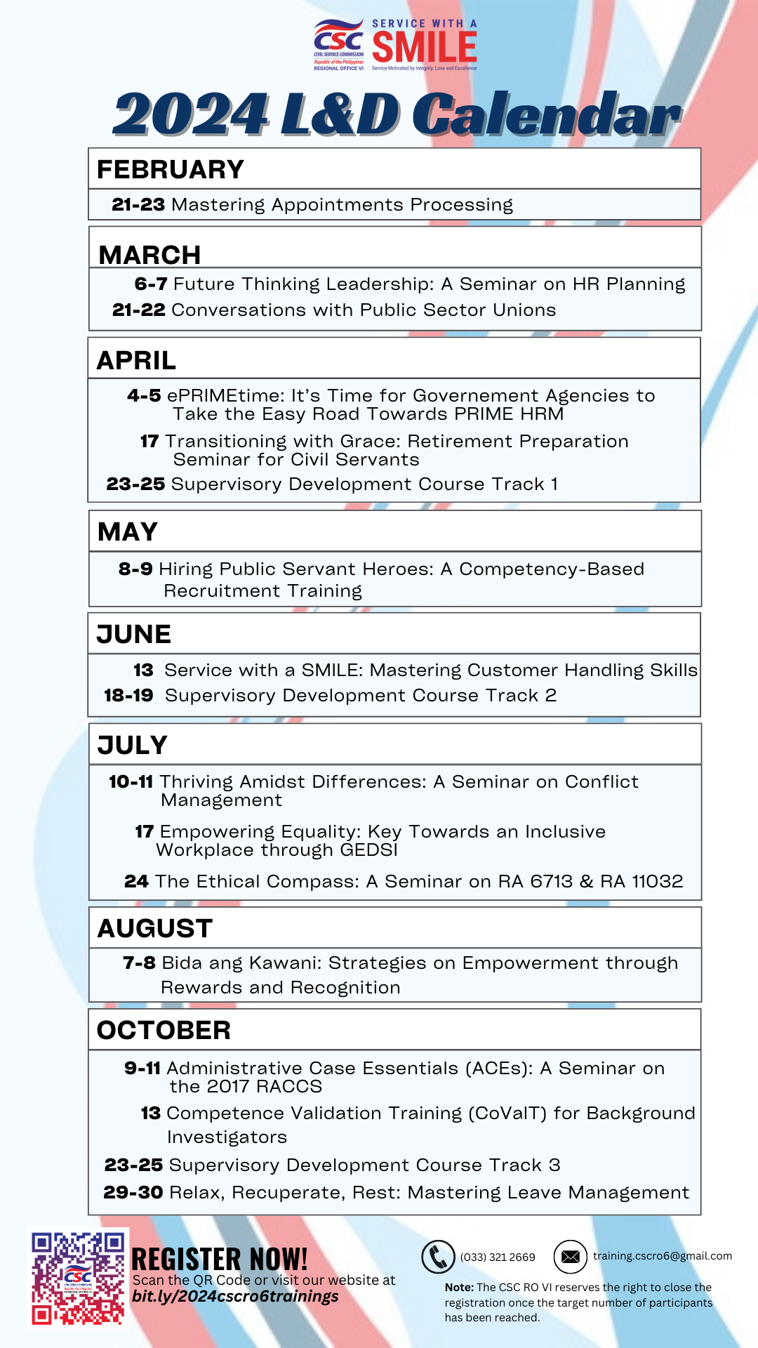 CSC Regional Office VI 2024 Learning & Development Calendar